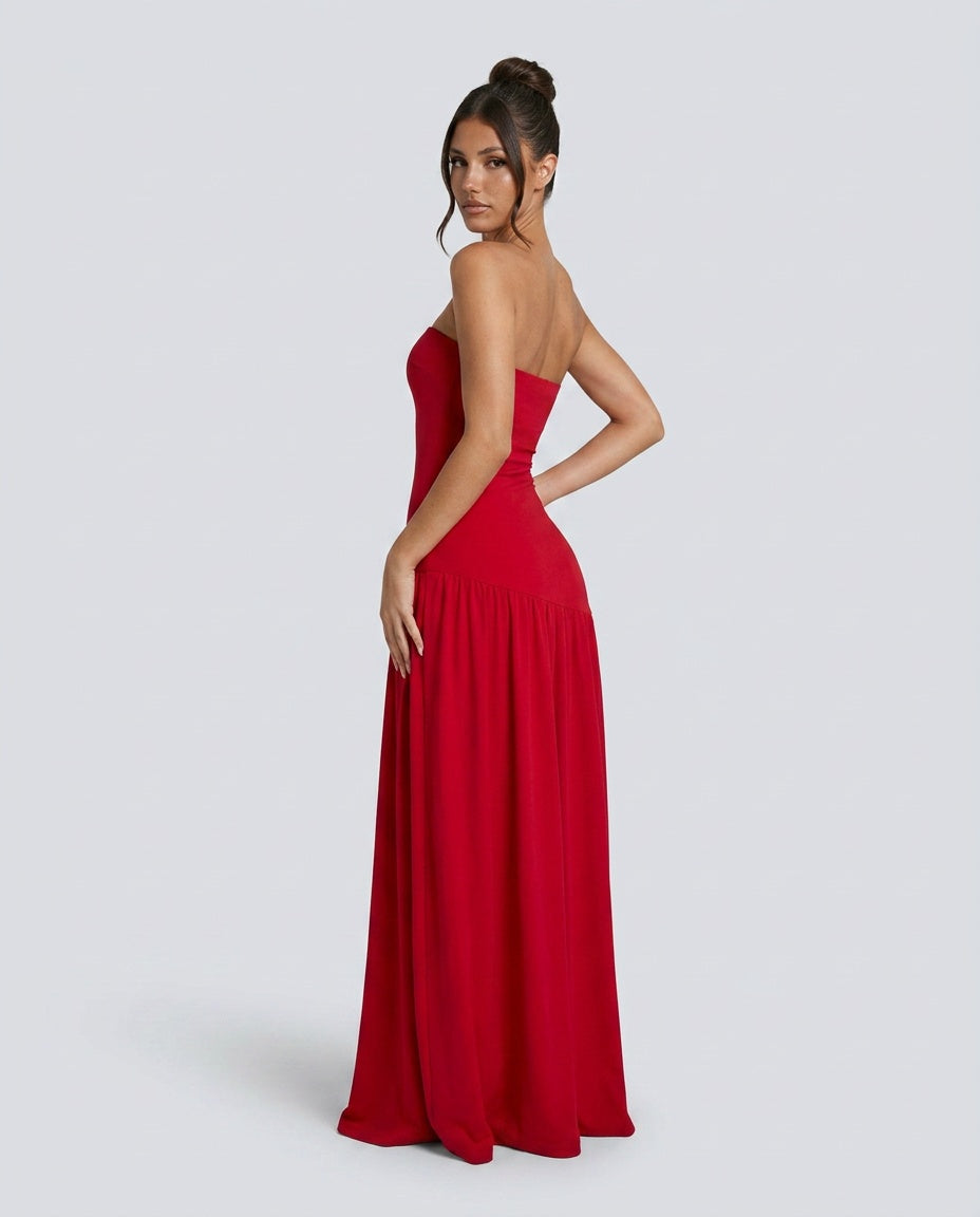 Greta | Strapless Pleated Maxi Dress