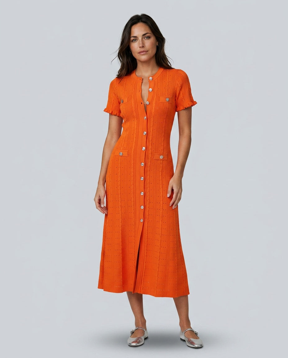 Presley | Perforated Knit Short Sleeve Midi Dress