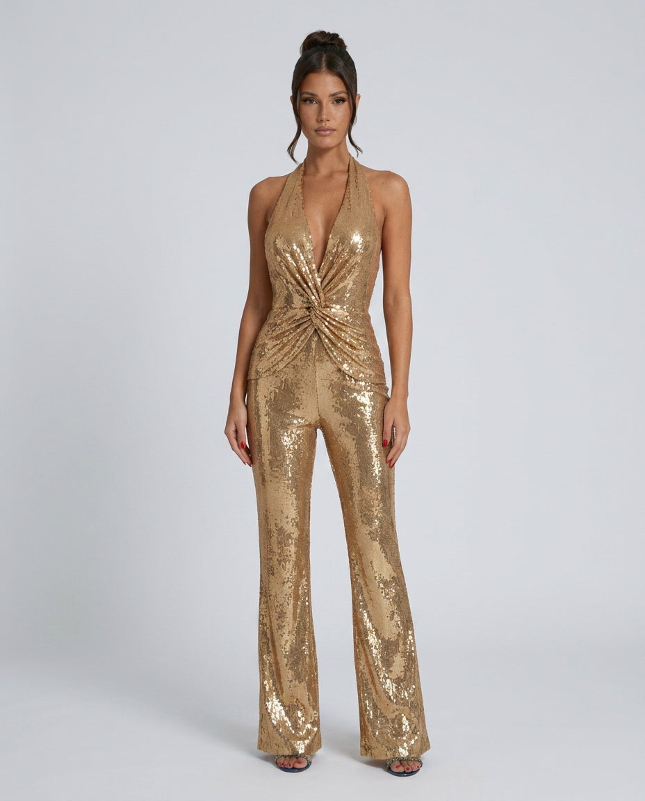 Elisa | Backless Twisted Sequin Jumpsuit