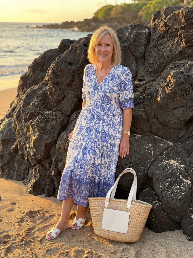 Reese | Porcelain Print Midi Dress