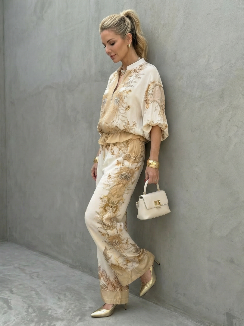 Indie | Zip Front Blouson Printed Two Piece Set