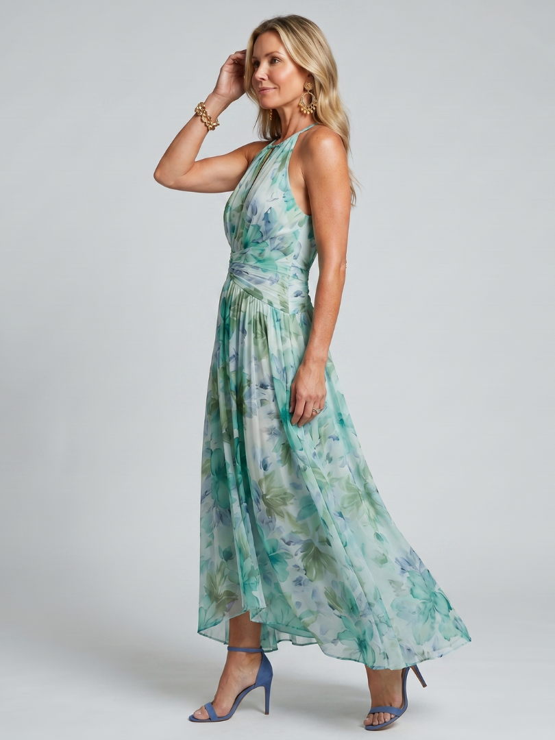 Beatriz | Pleated Halter Floral Midi Dress