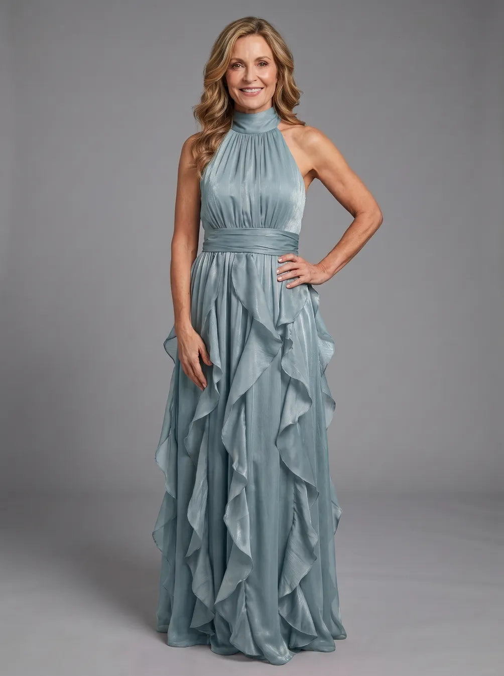 Delaney | High Neck Ruffle Layer Maxi Dress