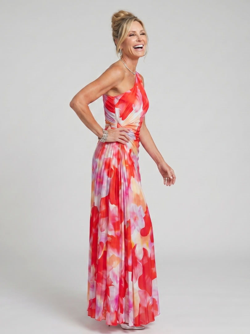 Soraya | One-Shoulder Pleated Bodice Midi Dress