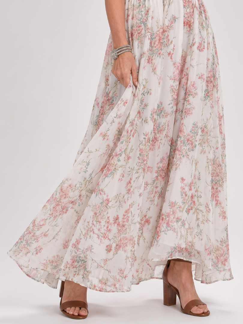 Saskia | Floral Print Flowing Skirt Midi Dress