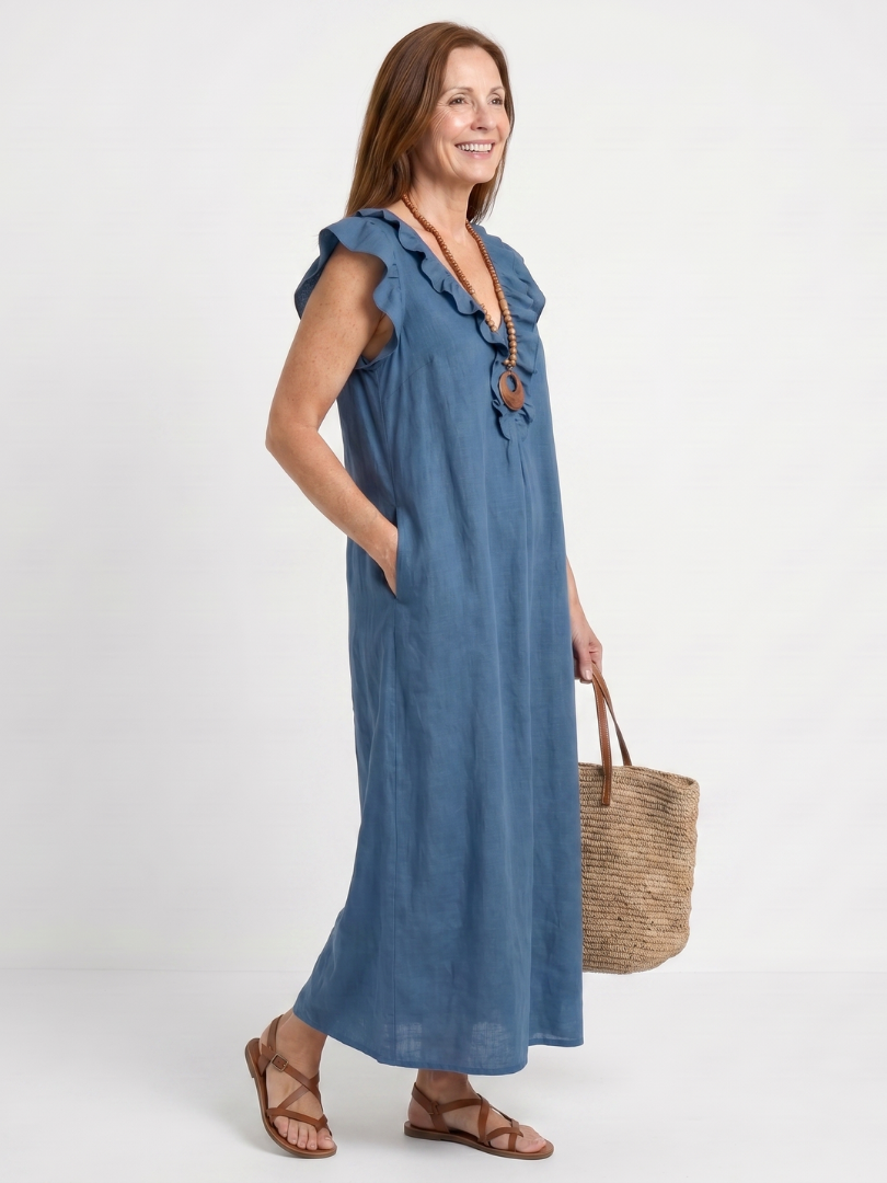 Adara | Ruffle Trim Sleeveless Midi Dress