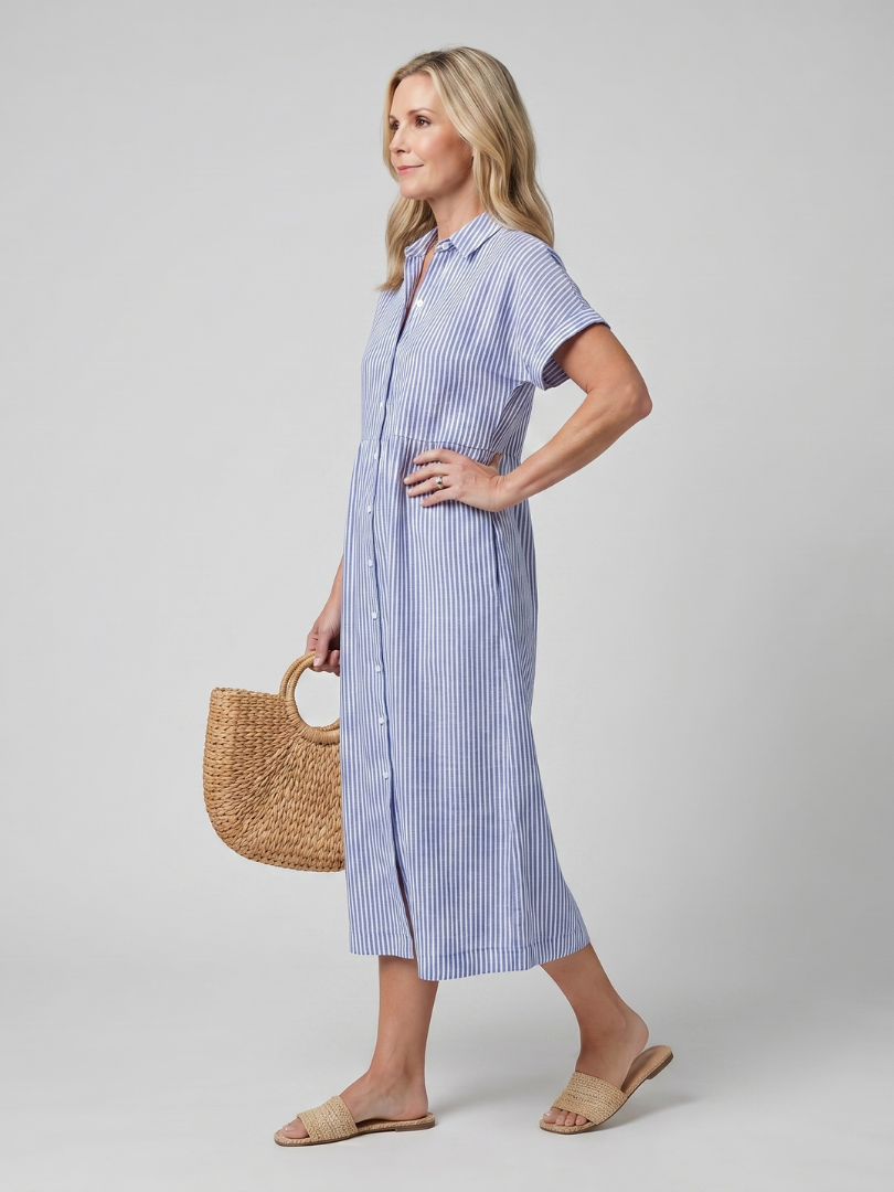 Anais | Short Sleeve Striped Midi Dress