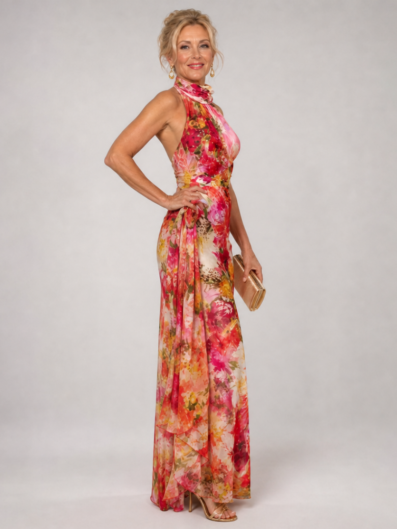 Lenna | Halter Neck Floral Print Maxi Dress