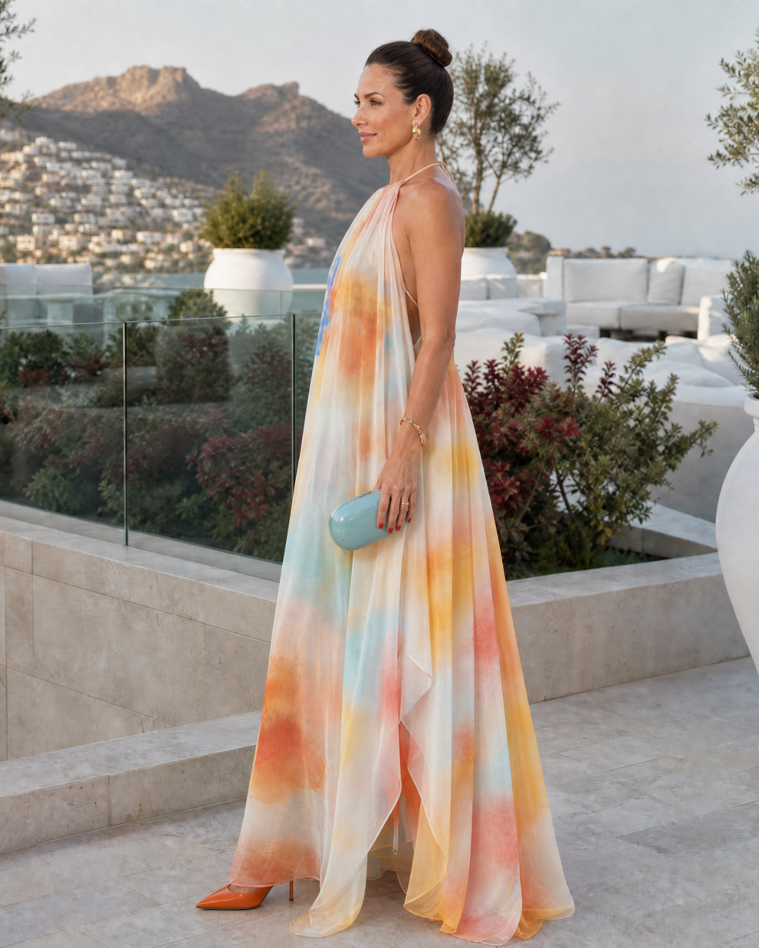 Harlow | Watercolour Halter Flowing Maxi Dress