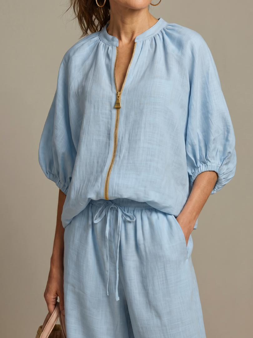 Isabela | Zip Front Blouson Top Wide Leg Co-ord Set