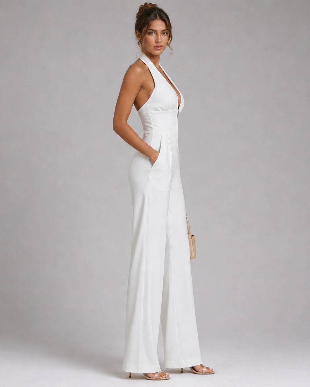 Daniela | Halter Neck Sleeveless Wide Leg Jumpsuit