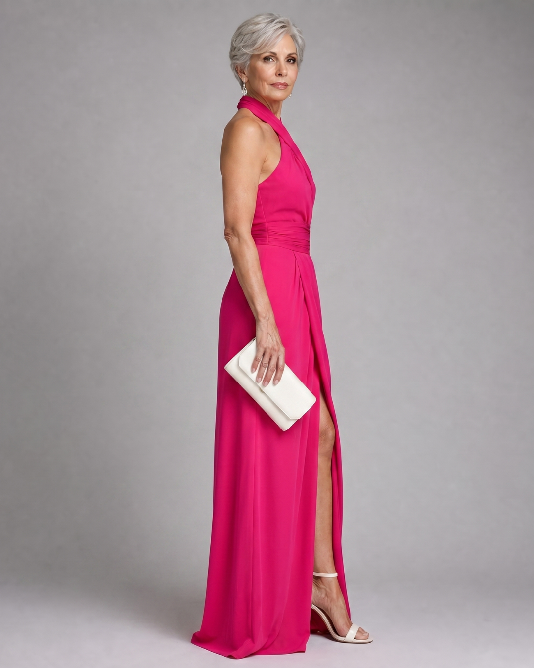 Edith | Cross Halter Draped Side Slit Midi Dress