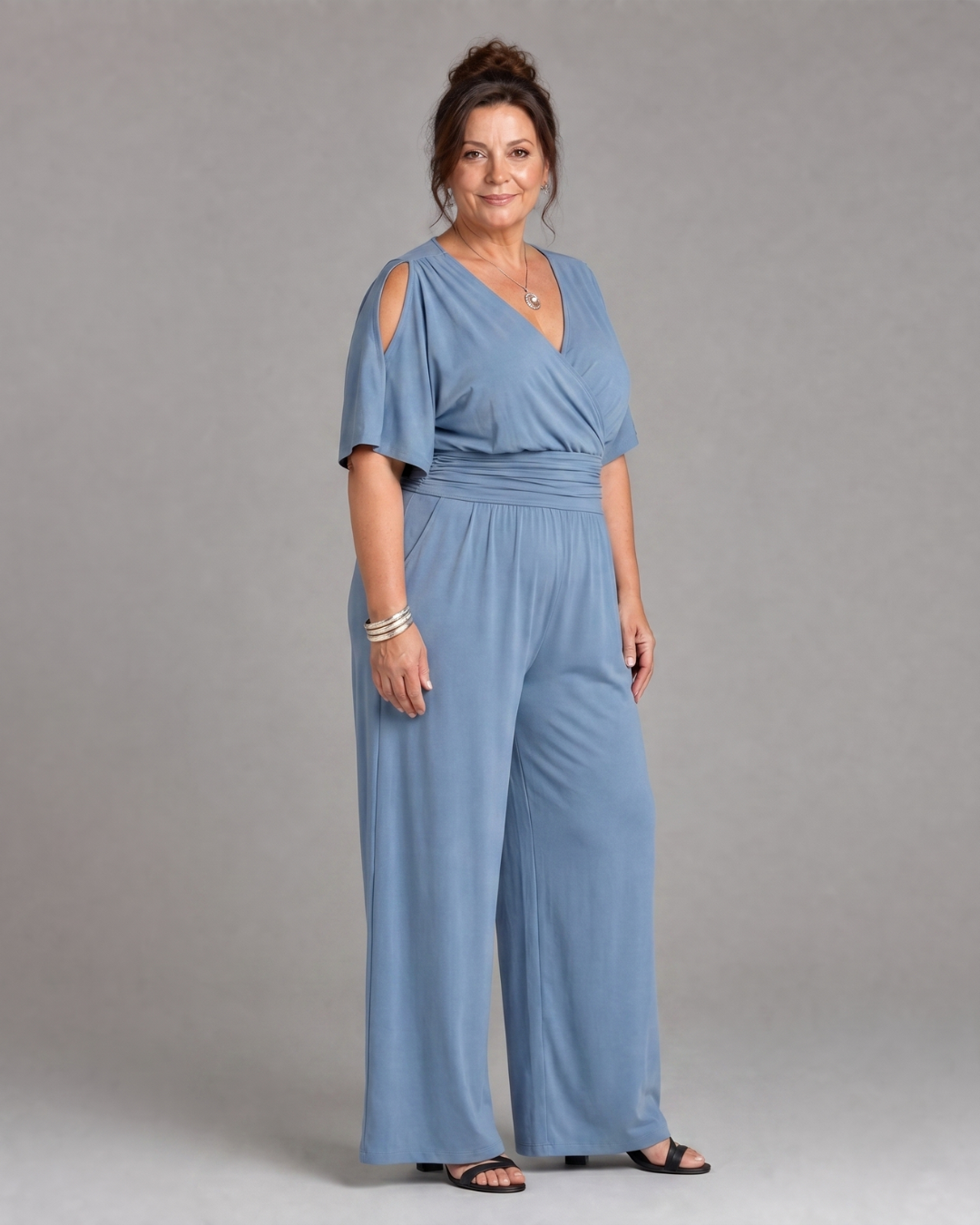 Una | Cold Shoulder Wrap Waist Relaxed Jumpsuit