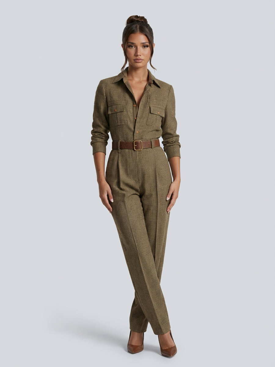 Fiona | Elegant Tweed Jumpsuit with Check Pattern