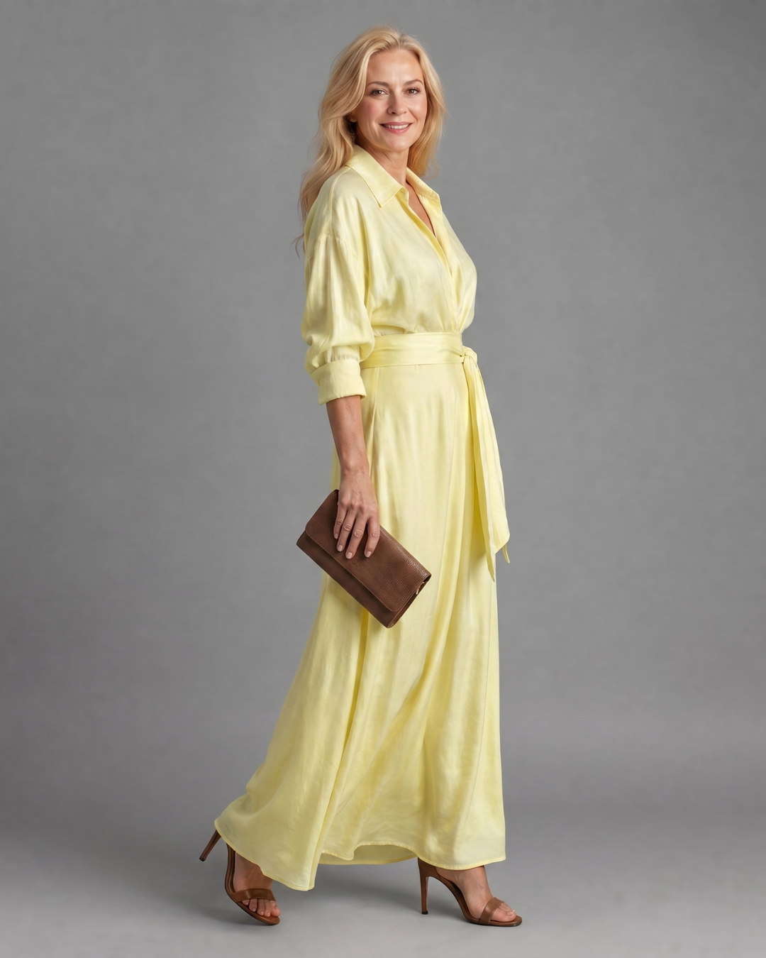 Darya | Belted Collared Long Sleeve Midi Dress