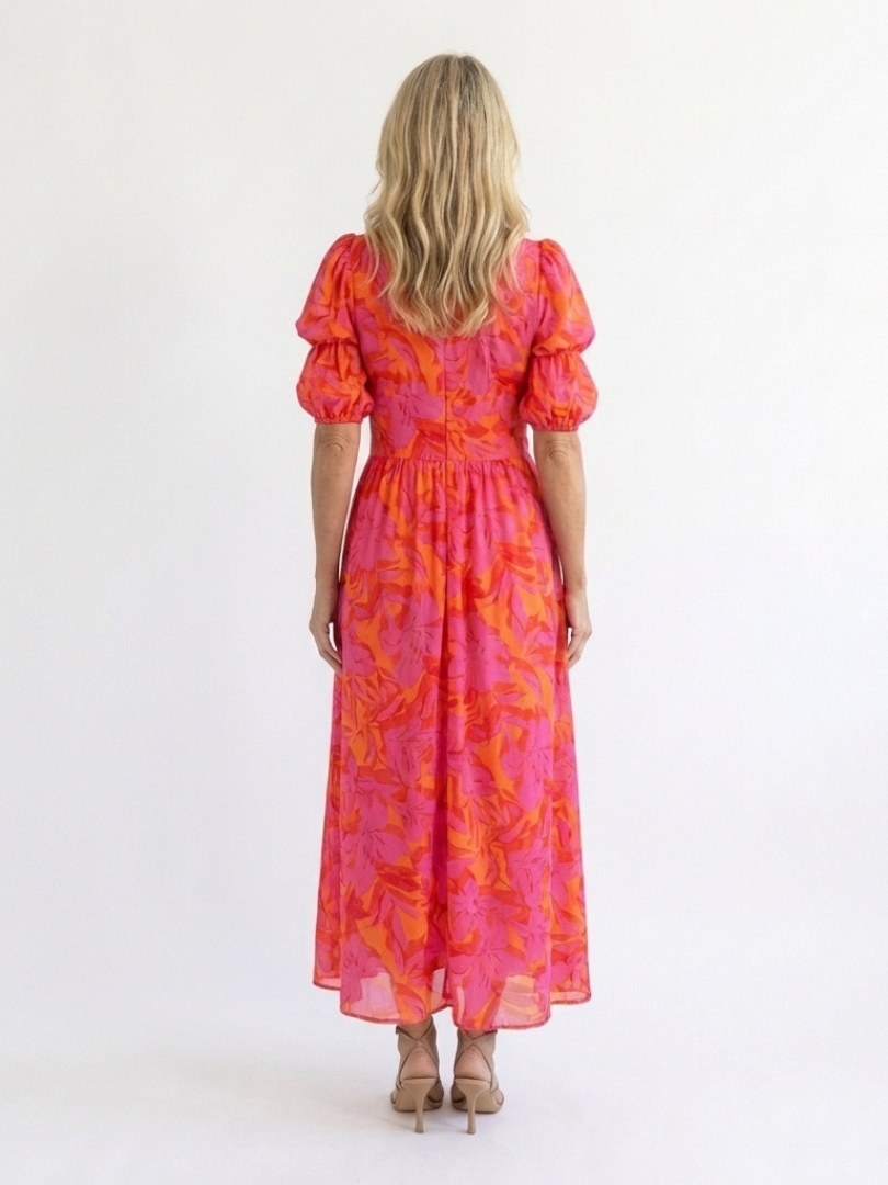 Paloma | Floral V-Neck Puff Sleeve Midi Dress