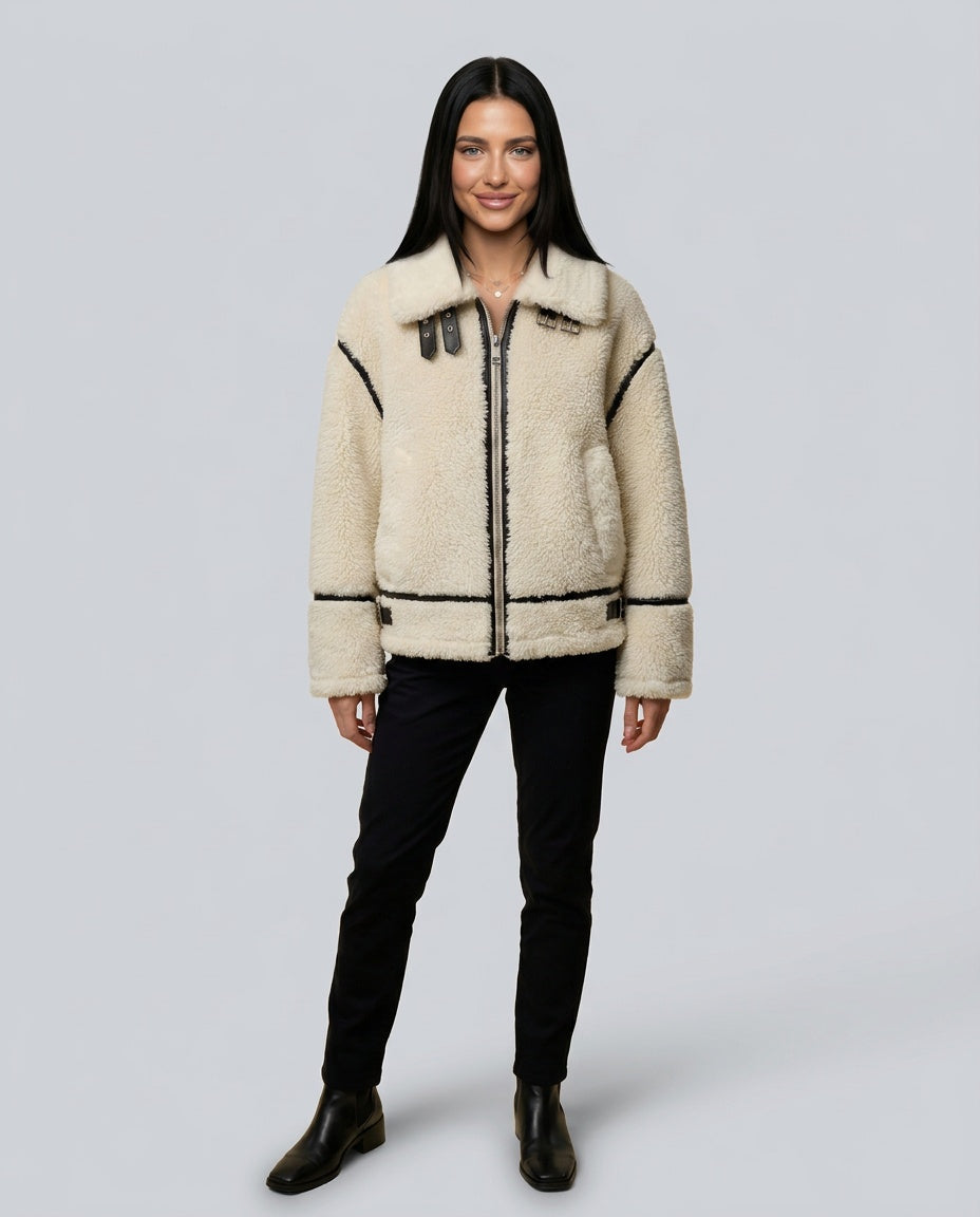 Sofia | Boxy Faux Shearling Aviator Jacket
