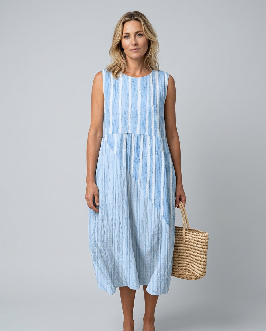 Helena | Printed Gathered Waist Sleeveless Midi Dress