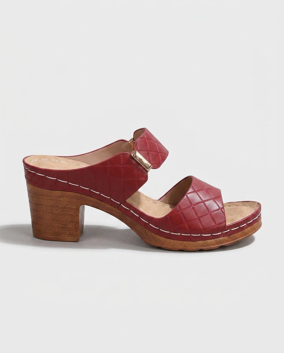 Salma | Quilted Block Heel Sandals with Cushioned Footbed
