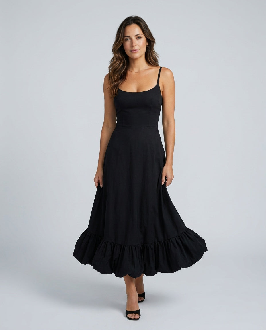 Liv | Spaghetti Strap Ruffle Midi Dress