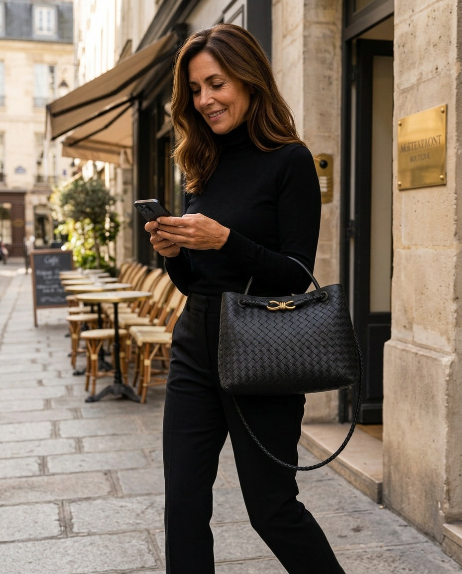 Woven Top Handle Woven Vegan Leather Bag