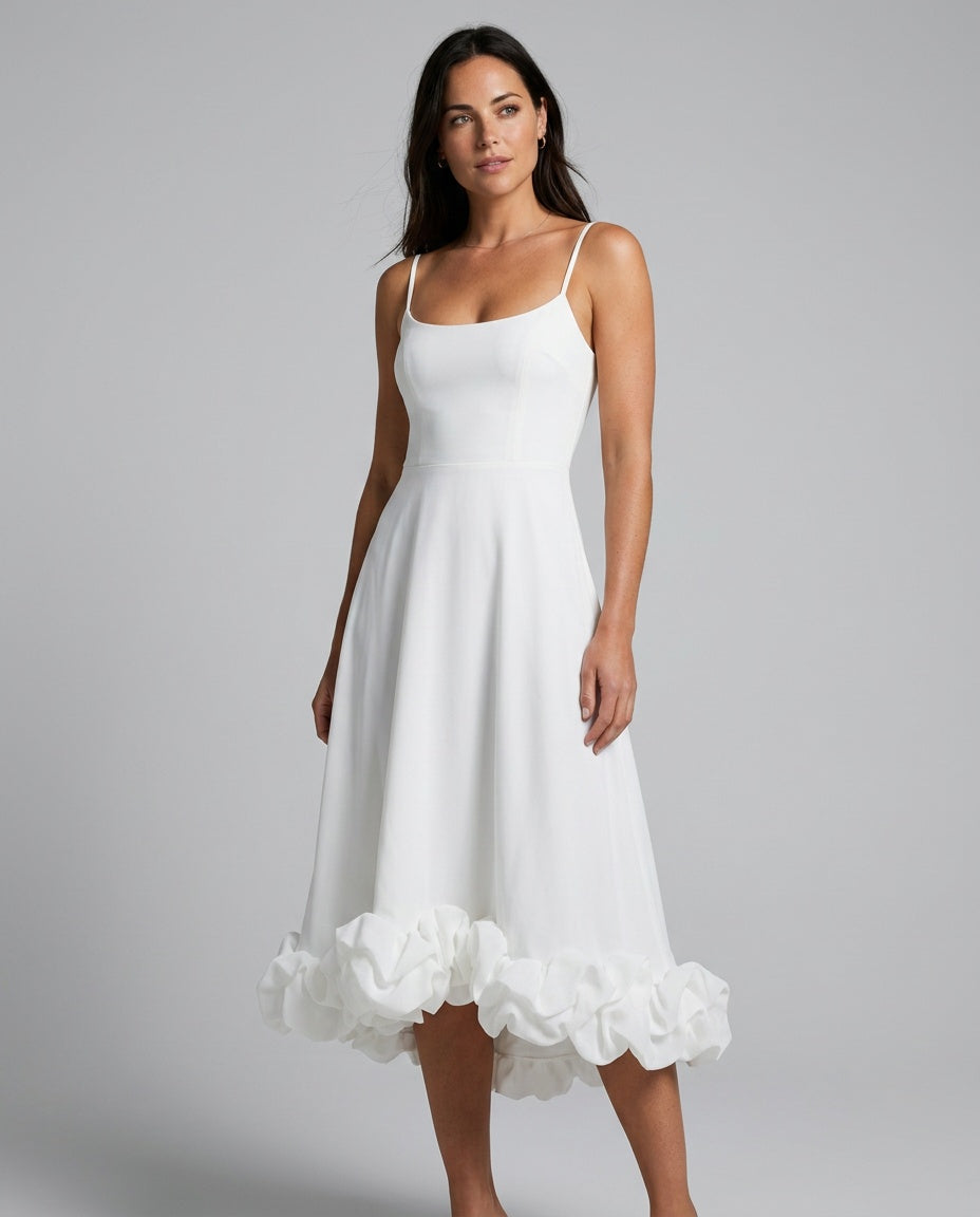 Liv | Spaghetti Strap Ruffle Midi Dress