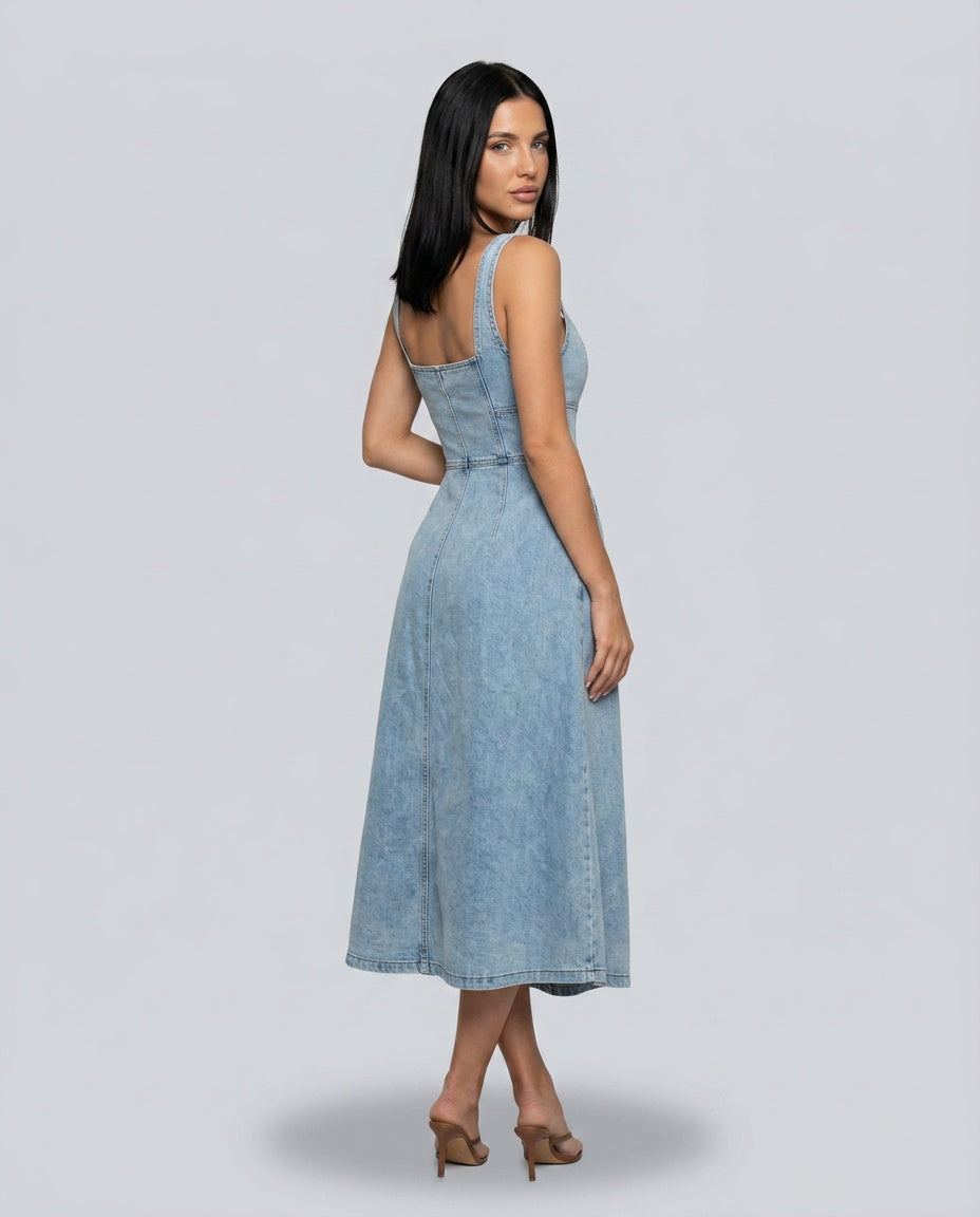 Daya | Sleeveless Button-Front Denim Shift Dress
