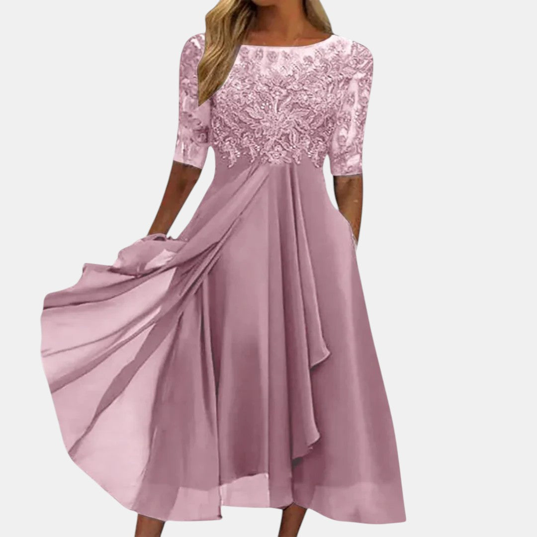 Giselle | Lace-Trim Midi Dress