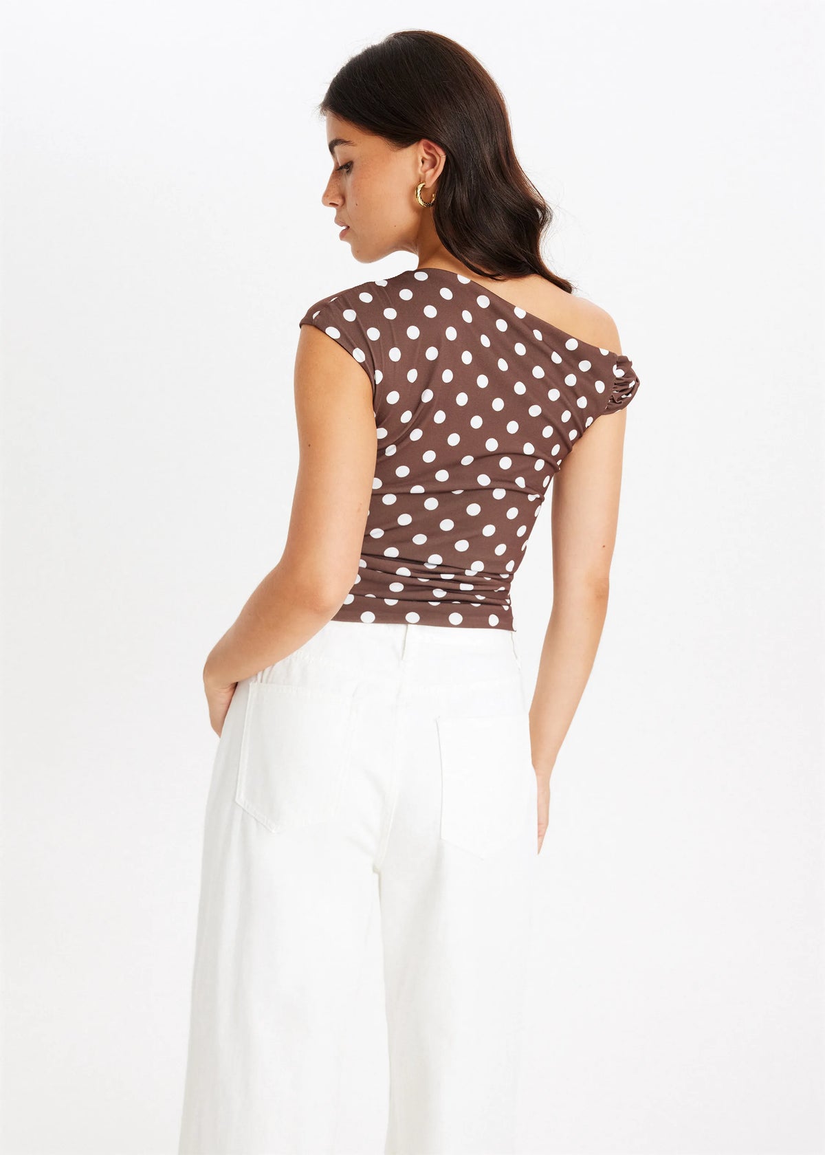 Georgia | One-Shoulder Pleated Polka Dot Top