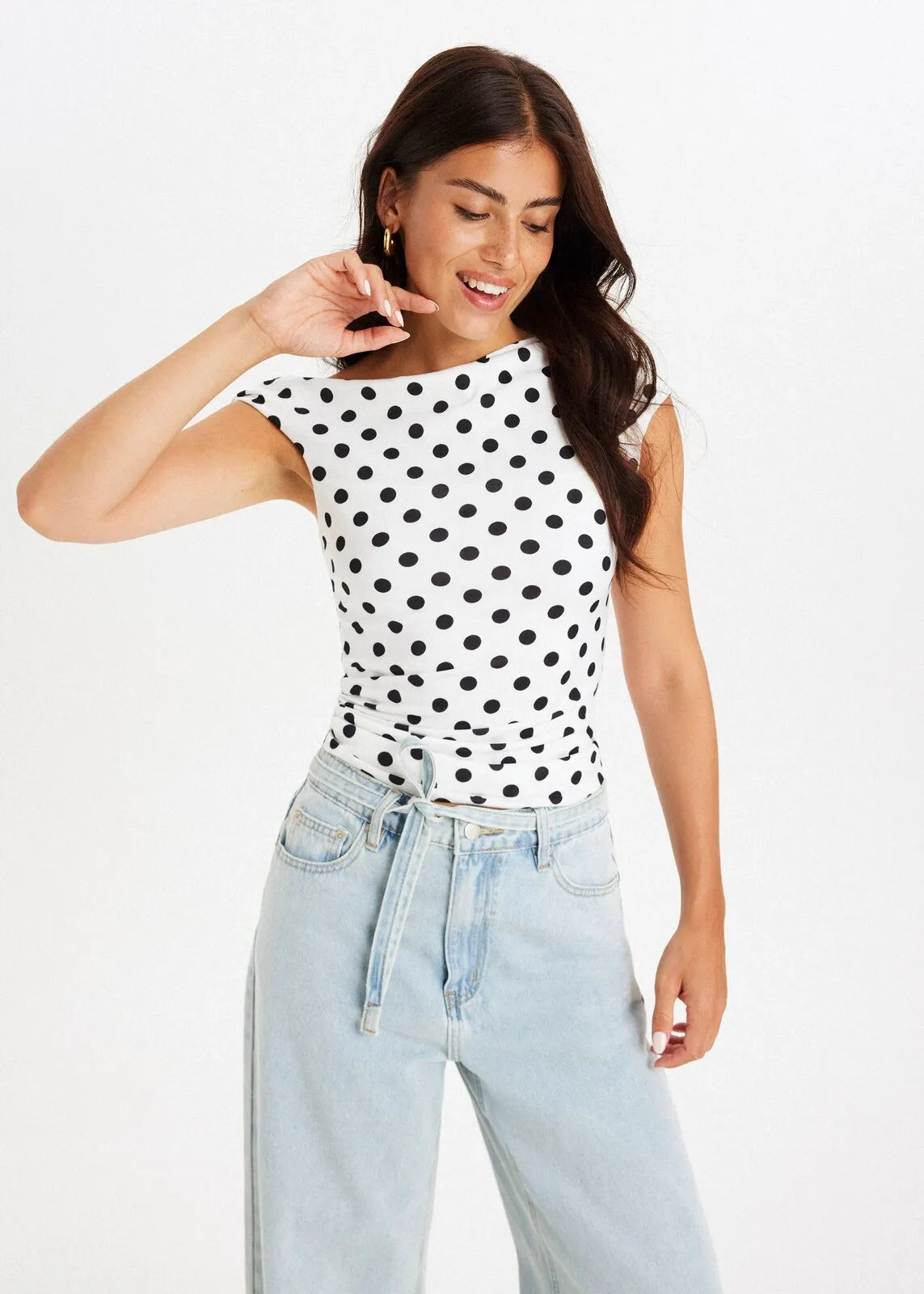 Georgia | One-Shoulder Pleated Polka Dot Top