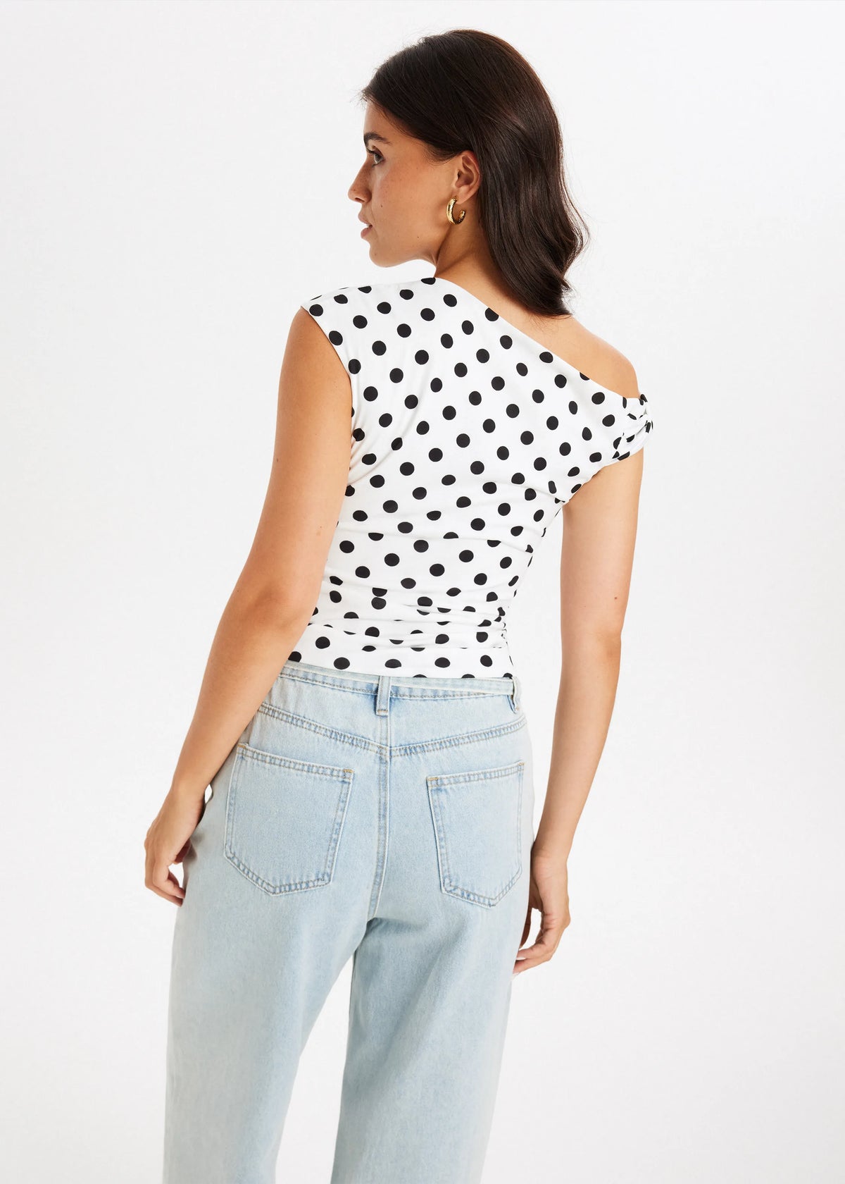 Georgia | One-Shoulder Pleated Polka Dot Top