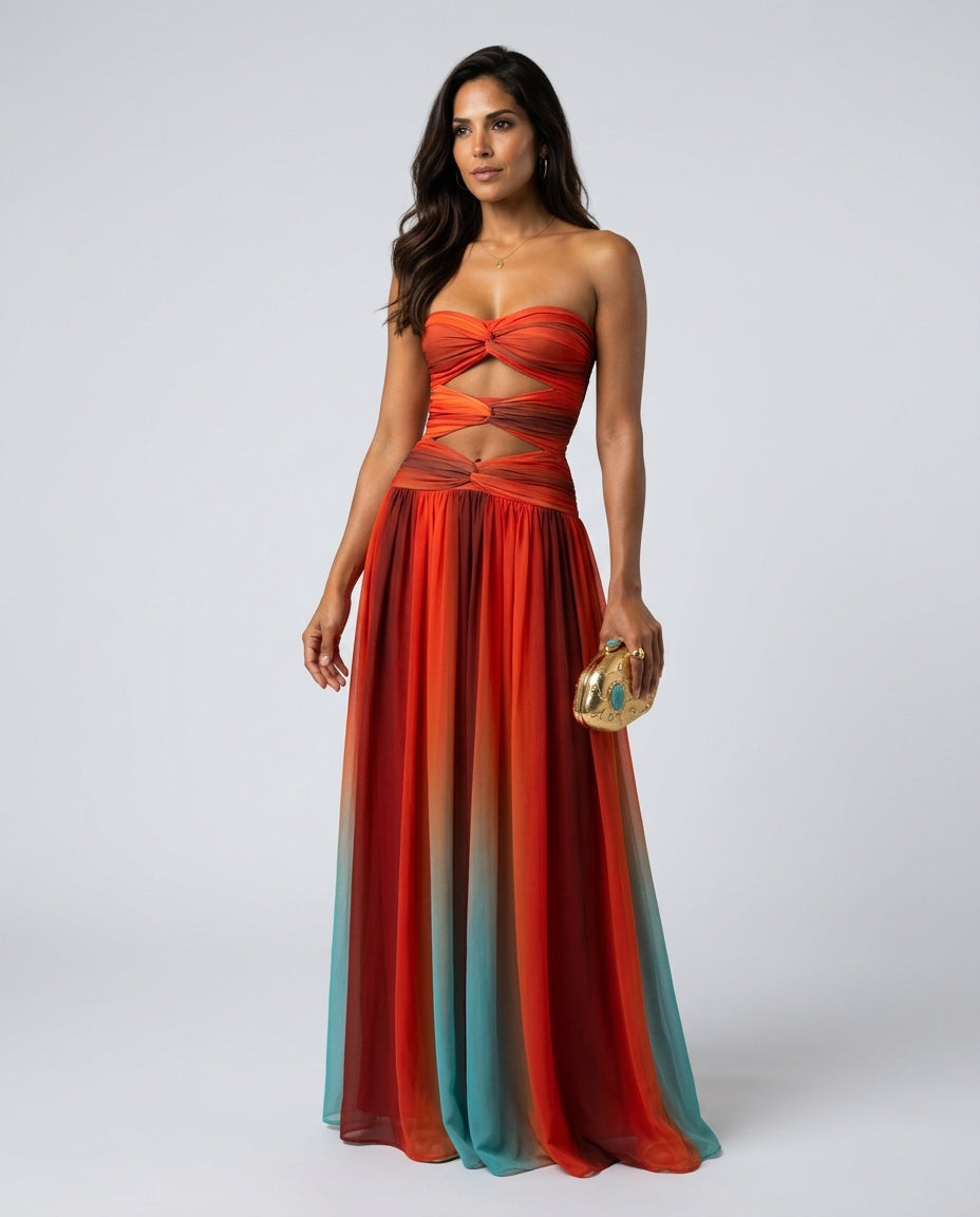 Sabine | Strapless Colourblock Maxi Dress