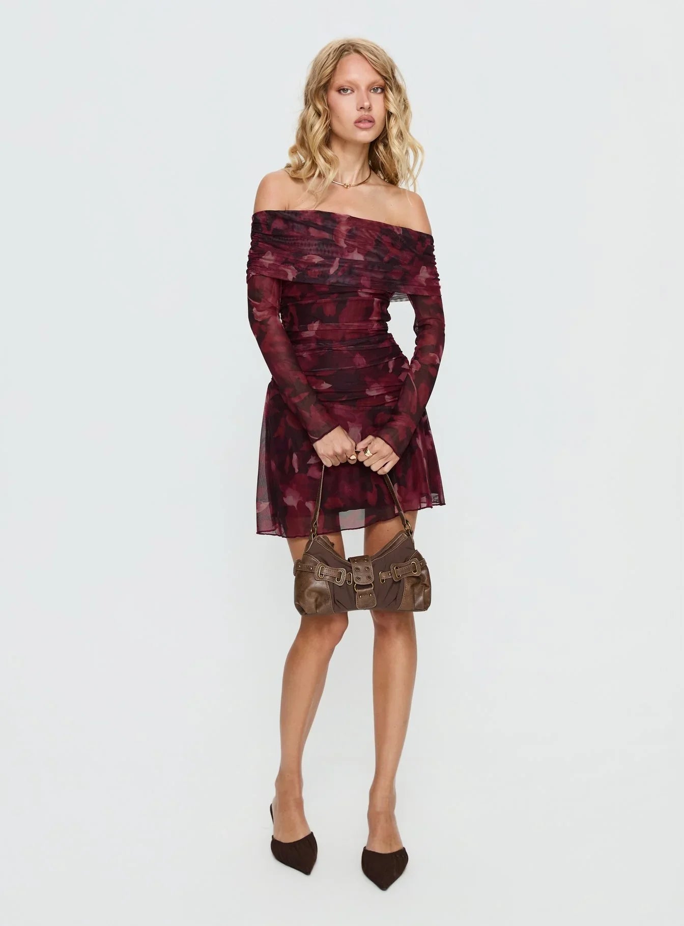 Saskia | Off Shoulder Long Sleeve Floral Mini Dress