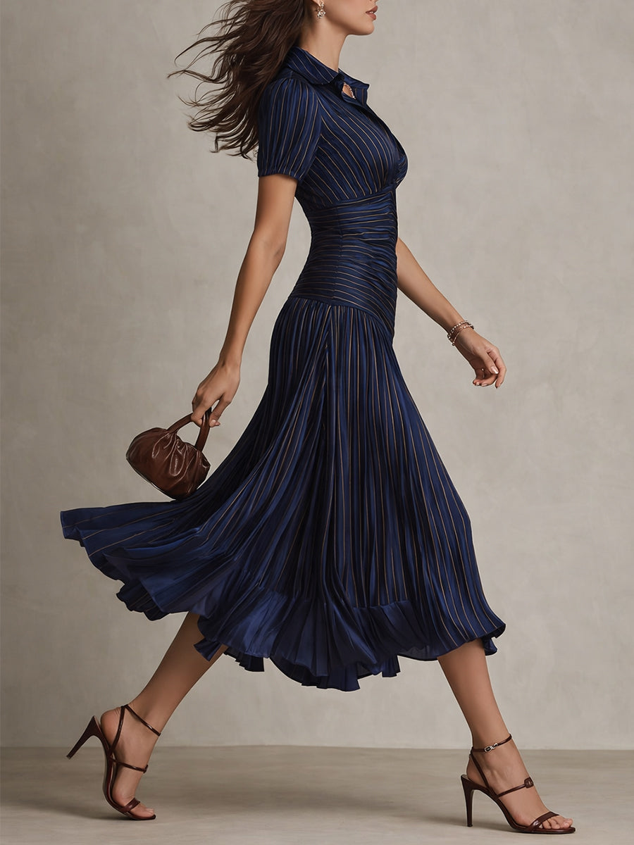 Ottavia | Retro Striped Satin-Look Midi Dress