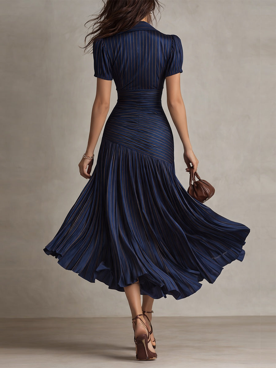 Ottavia | Retro Striped Satin-Look Midi Dress