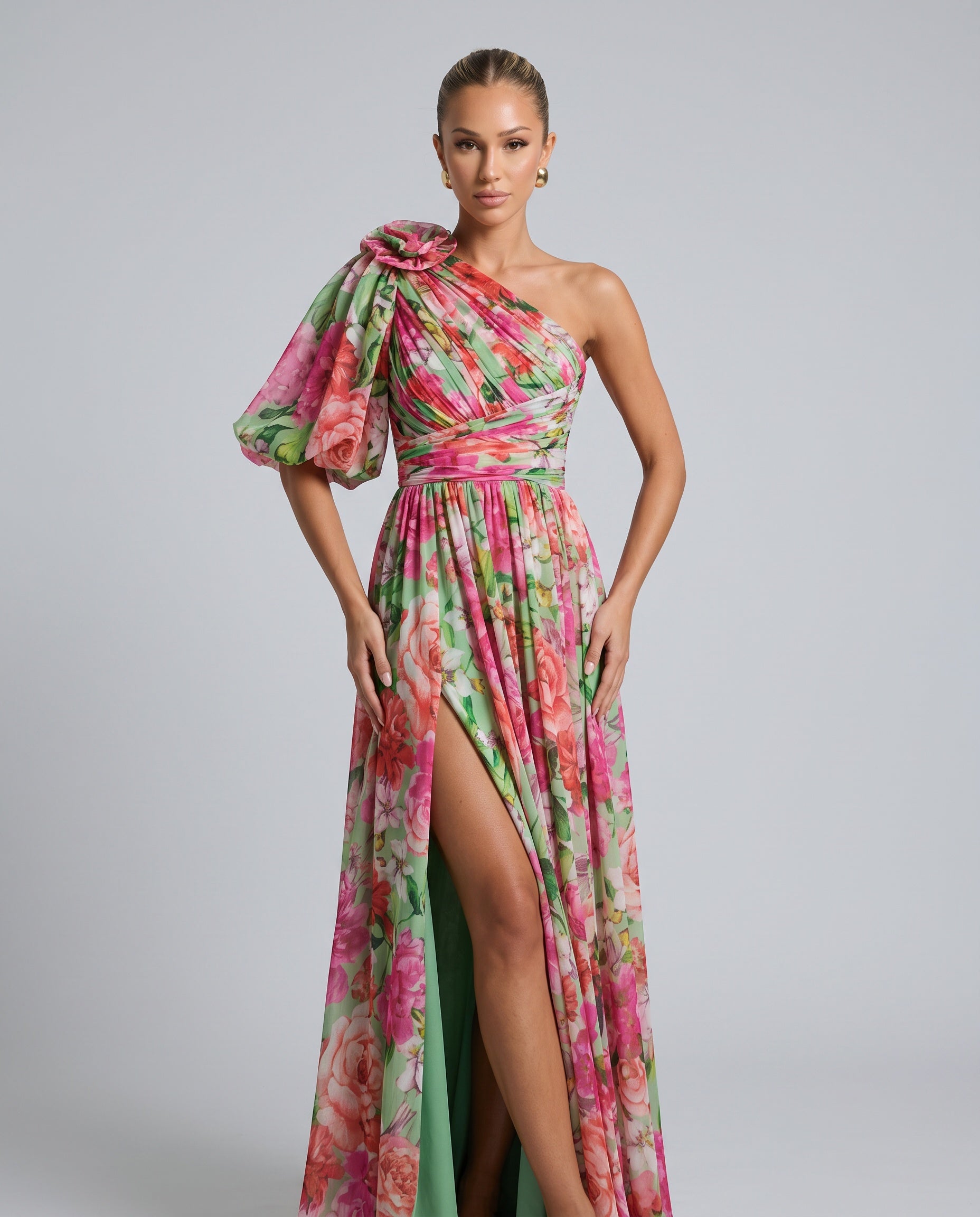 Seraphina | One-Shoulder Floral Split Maxi Dress