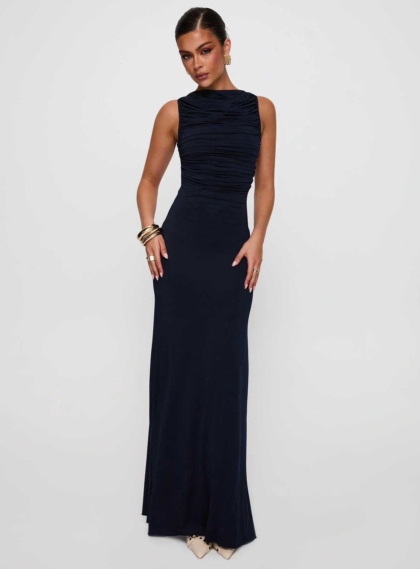 Pilar | Ruched Cut-Out High Split Maxi Dress