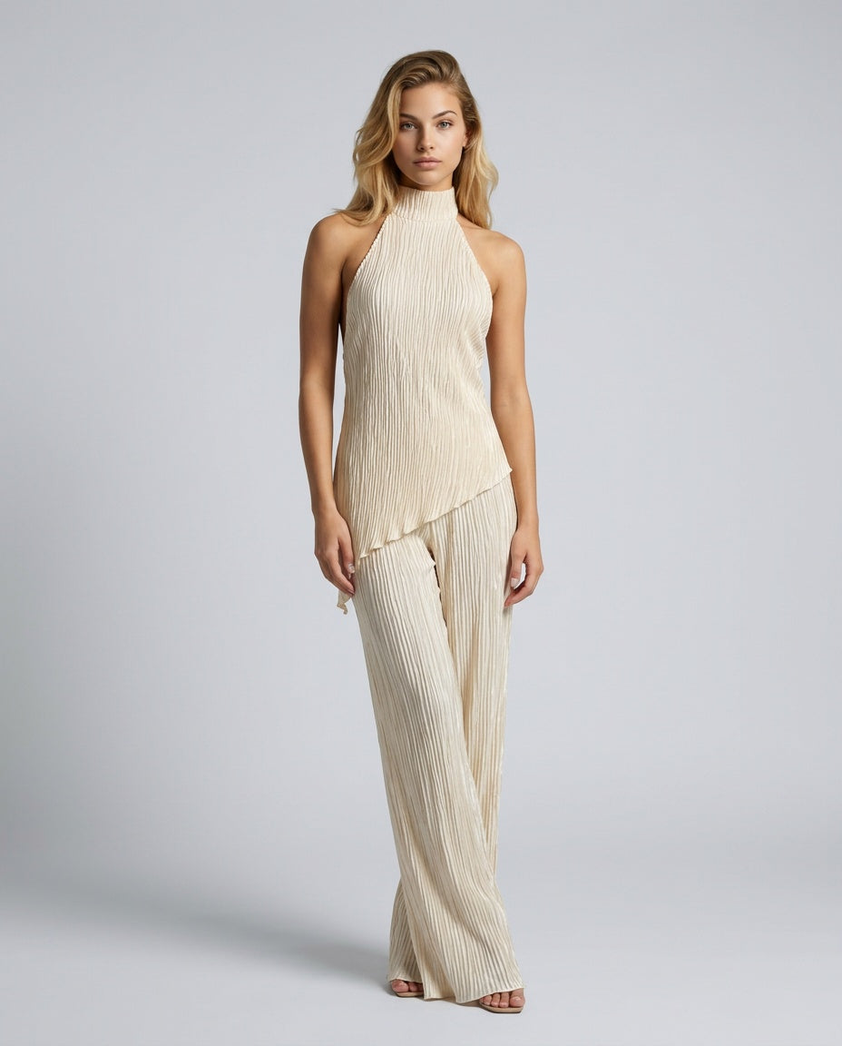 Georgia | Pleated Halter & Wide-Leg Trouser Co-ord Set
