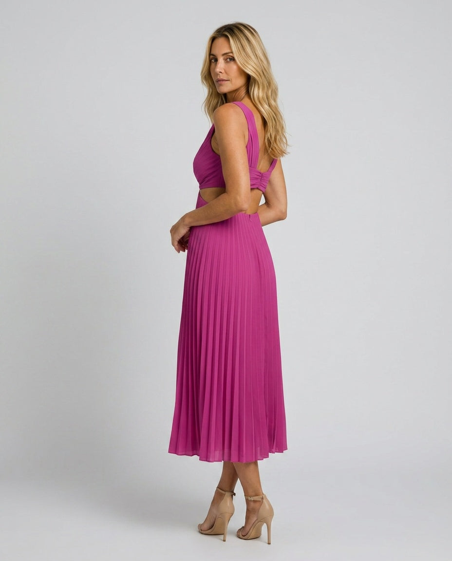 Harlow | V-Neck Pleated Midi Dress