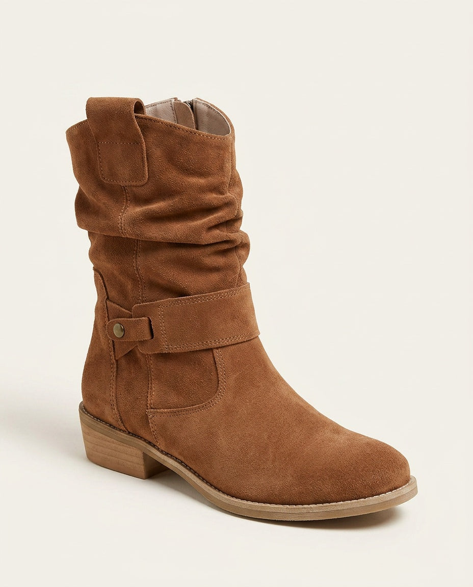 Frankie | Slouchy Suede-Look Western Ankle Boots