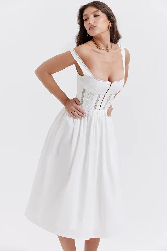 Sadie | Lace Trim Cocktail Midi Dress