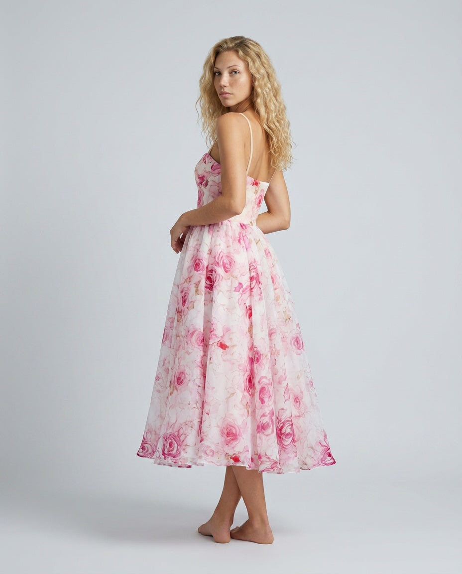 Rosalie | Ruched Floral A-Line Midi Dress