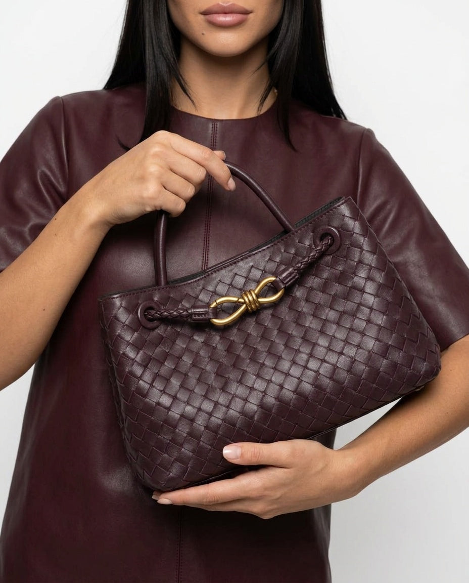Compact Woven Vegan Leather Handbag
