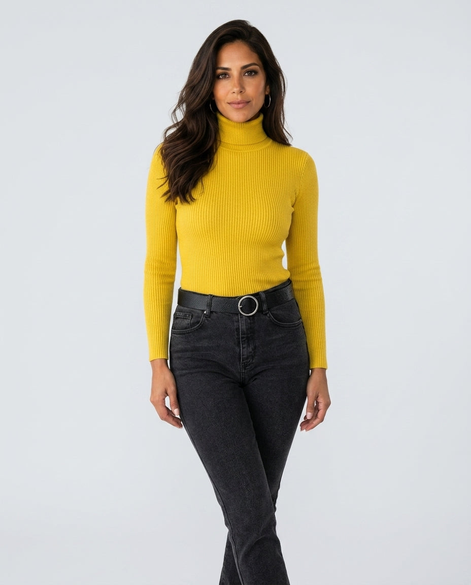 Alejandra | Ribbed Turtleneck Long Sleeve Knit Top