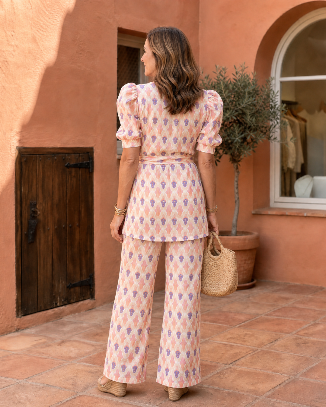Saskia | Printed Wrap Blouse & Flared Trousers Set