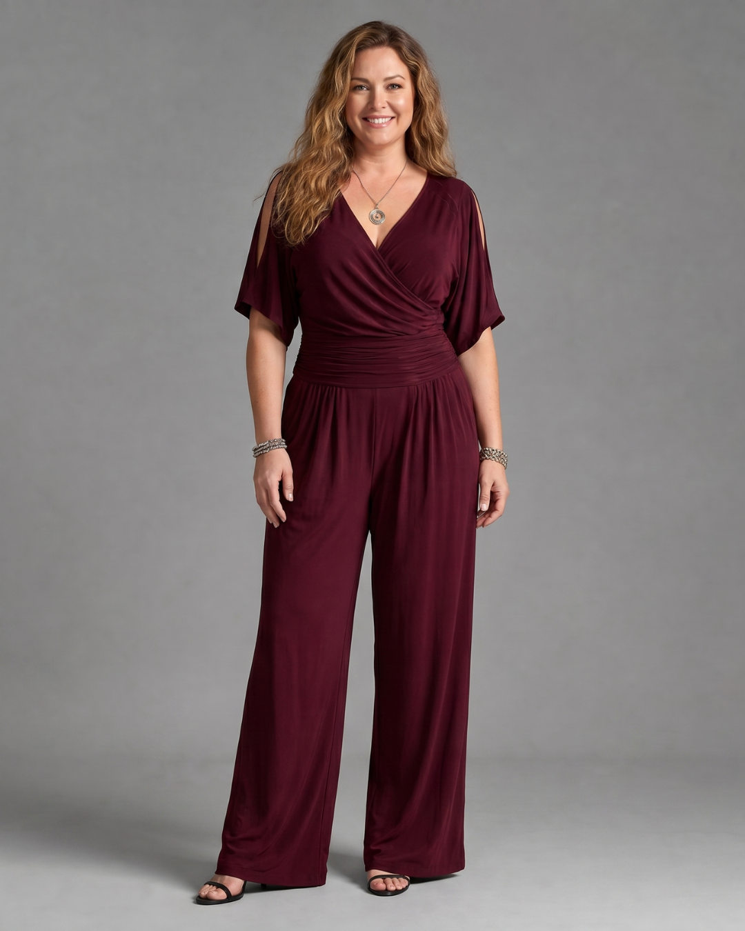 Una | Cold Shoulder Wrap Waist Relaxed Jumpsuit