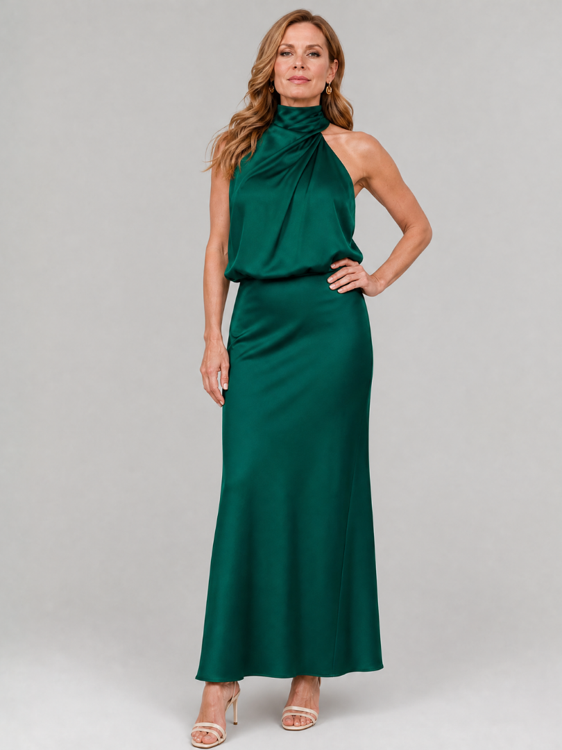 Helena | Sleeveless Draped Neck Midi Dress