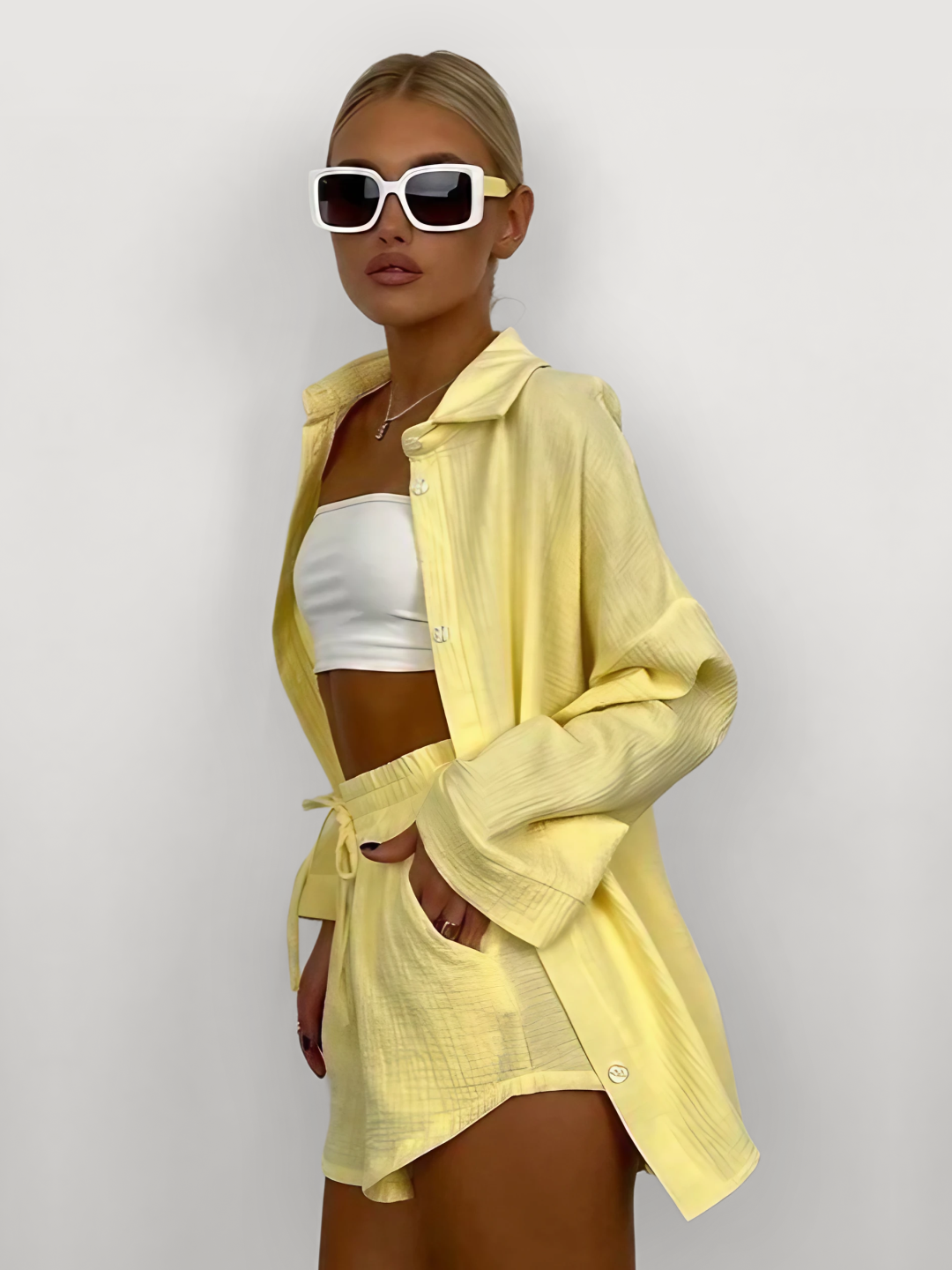 Valeria | Cotton-Blend Casual Top & Shorts Set