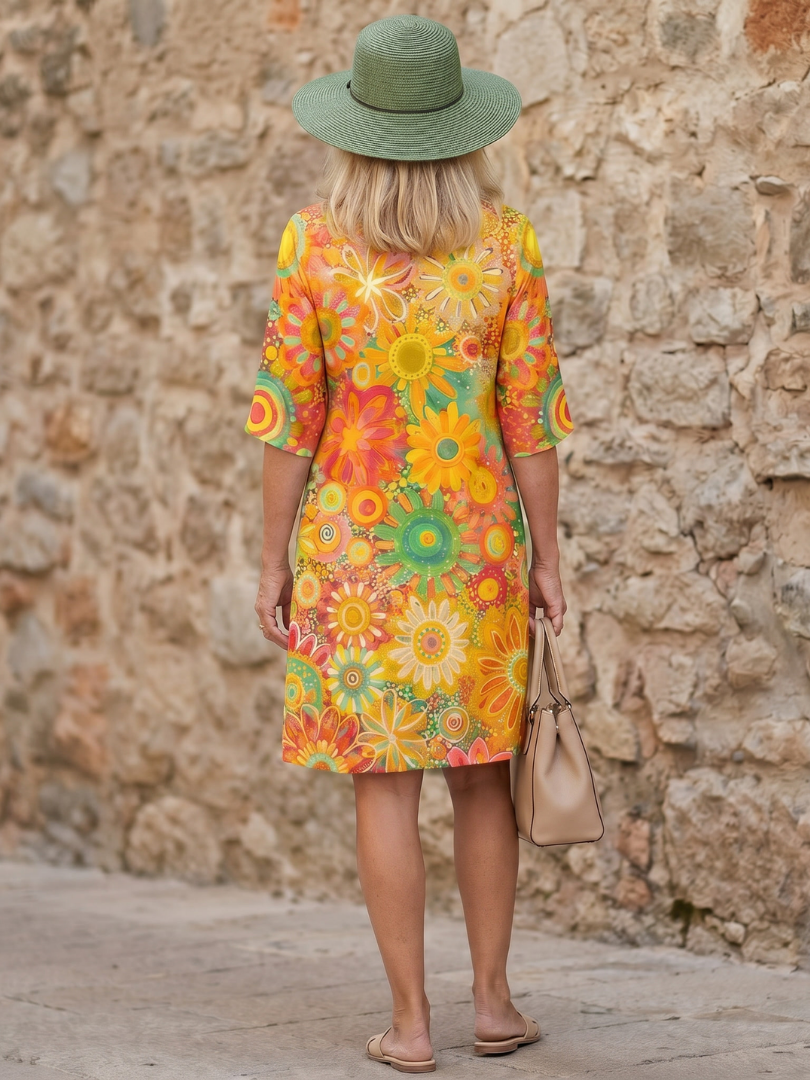 Thea | Floral Print Knee-Length Midi Dress