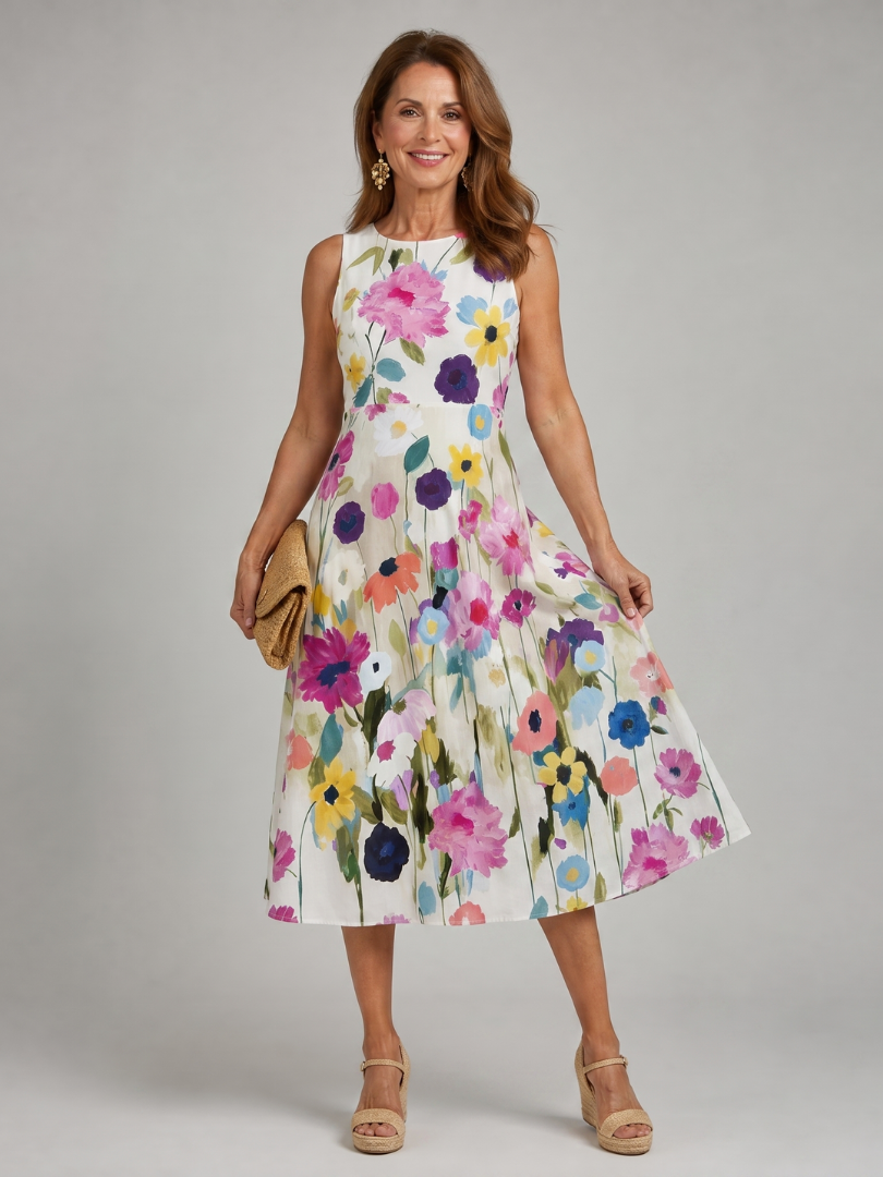 Florie | Floral Print Sleeveless Midi Dress
